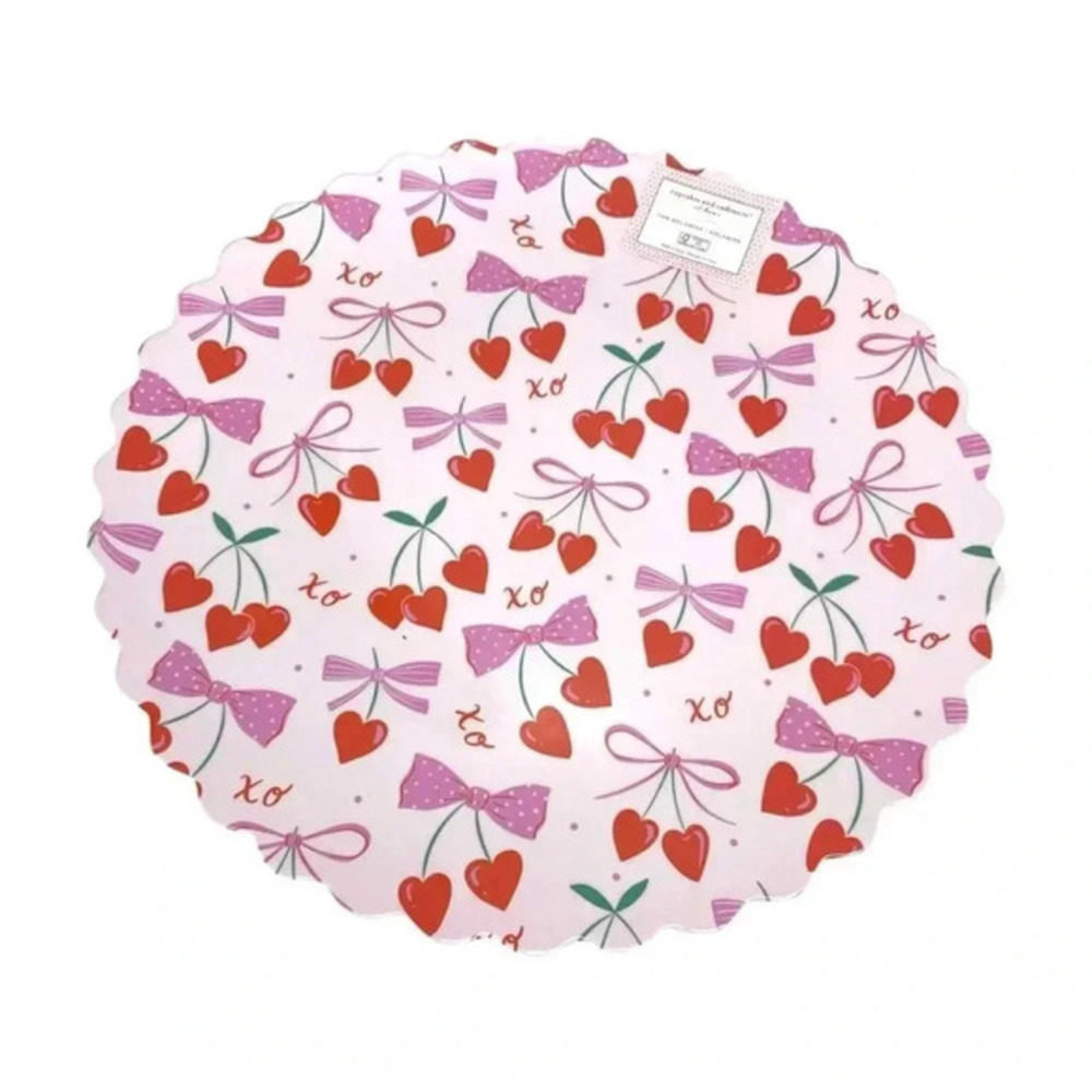 Cupcakes & Cashmere Bow Hearts XOXO 15" Serving Platter Tray Coquette Valentines